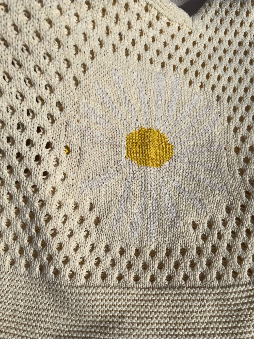 Y2K Boho Hobo Crochet Cream Knit Daisy Tote Bag - Picture 4 of 12